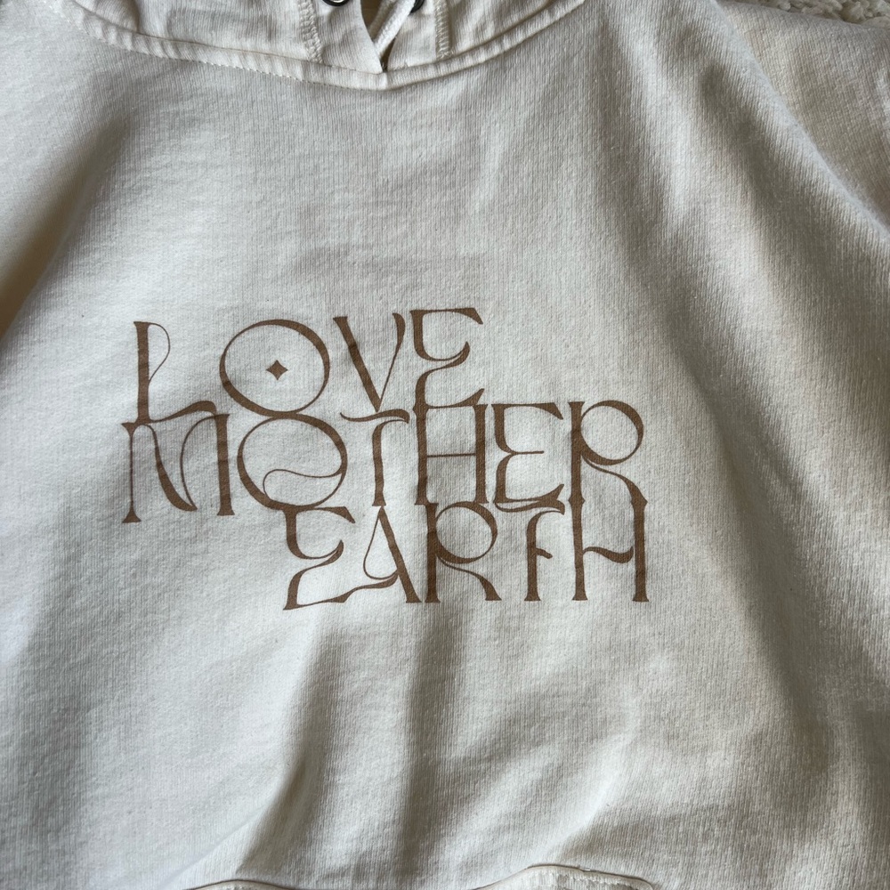 Love Cream Pullover Hoodie with Drawstring Detail